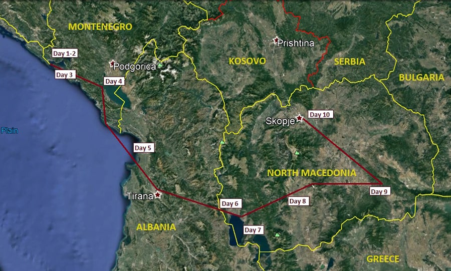 tours/map MULTI ADVENTURE MONTENEGRO TO MACEDONIA